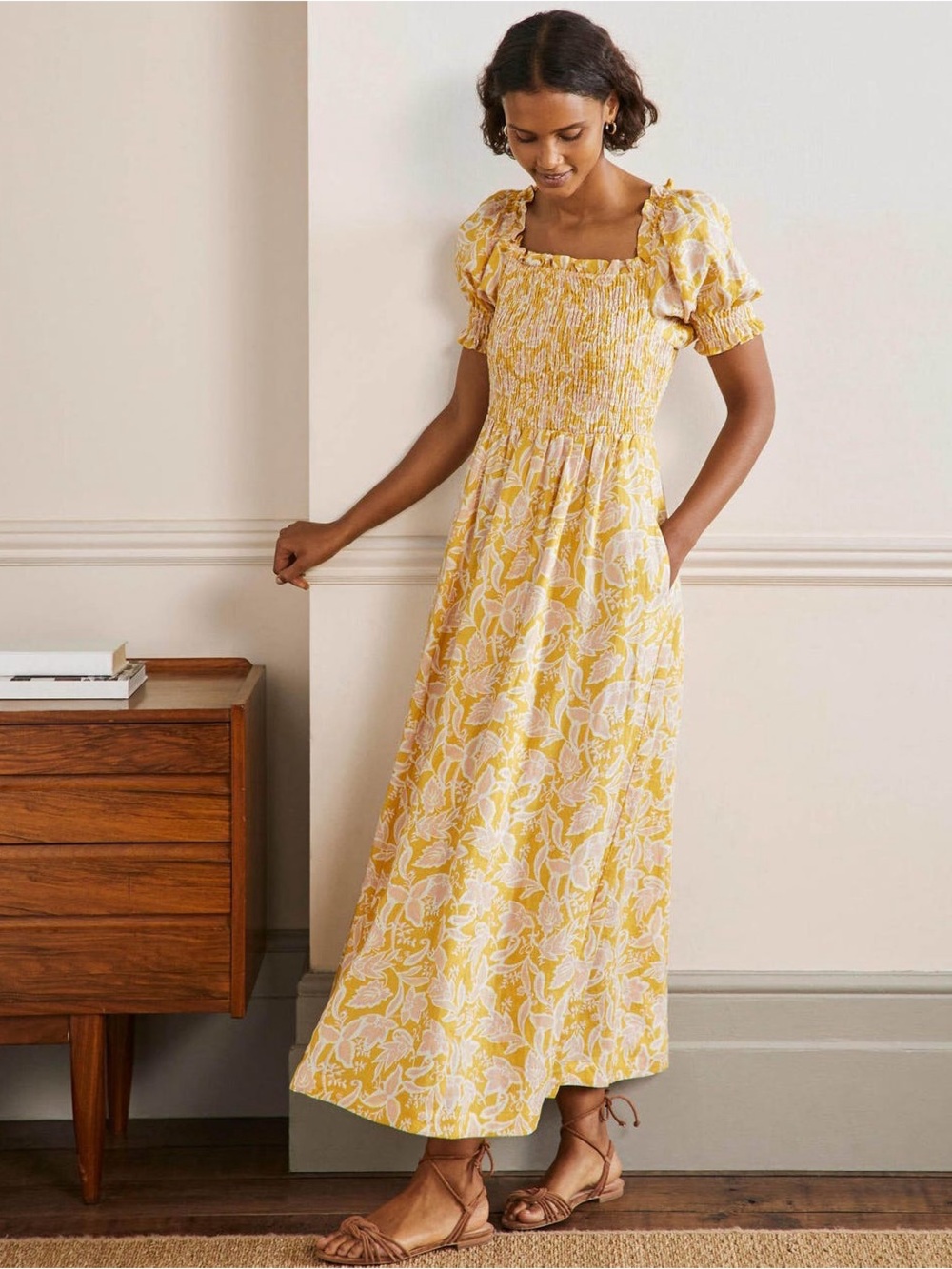 Boden Smocked Bodice Midi Dress